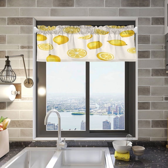 Yellow Lemon Pattern Curtain Valances Window Treatment Rod Pocket Drape Valance 54" X 18" for Kitchen Living Room Bedroom