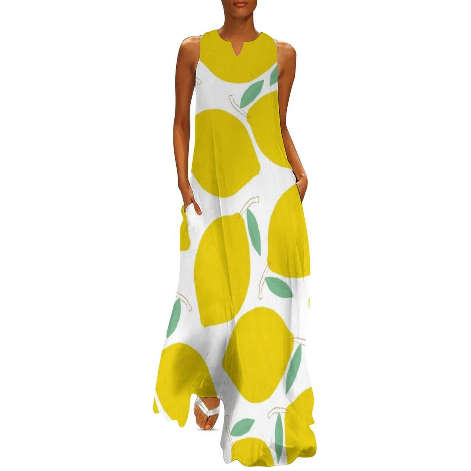 Yellow Lemon Pattern Long Dress beach dresses dress dresses - Walmart.com