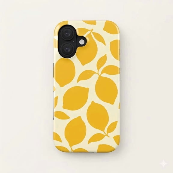 Yellow Lemon Phone Case, Fresh Minimal Citrus Pattern, iPhone 17 16 15 14 13/Pro/Pro Max