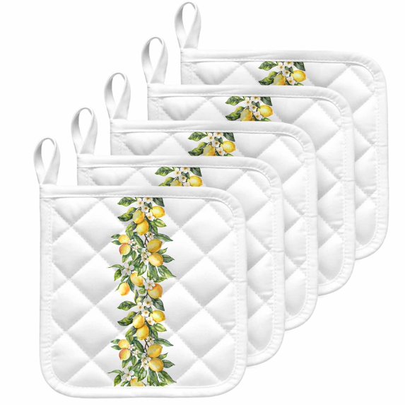Yellow Lemon Pot Holders for Kitchen Heatproof Potholder, 5 Pack Simple Spring Botanical Fruit Leaves Flower Hot Pads Multipurpose Oven Pads Cloth Potholders Trivet for Cooking Baking