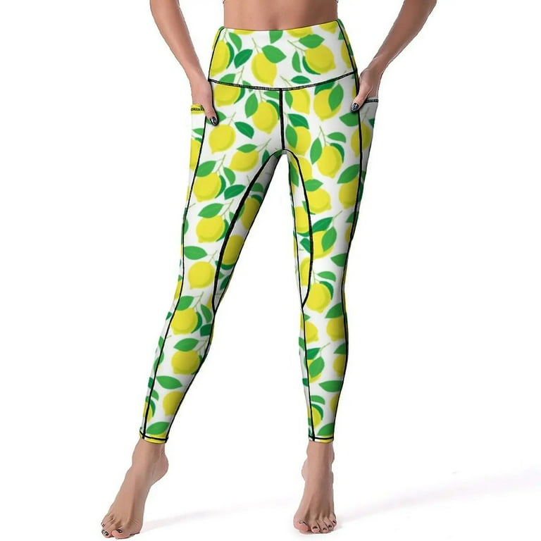 Yellow Lemon Print Leggings Sexy Citrus Fruit High Waist Yoga Pants Funny Stretch Leggins Lady Pattern Work Out Sport Legging Walmart