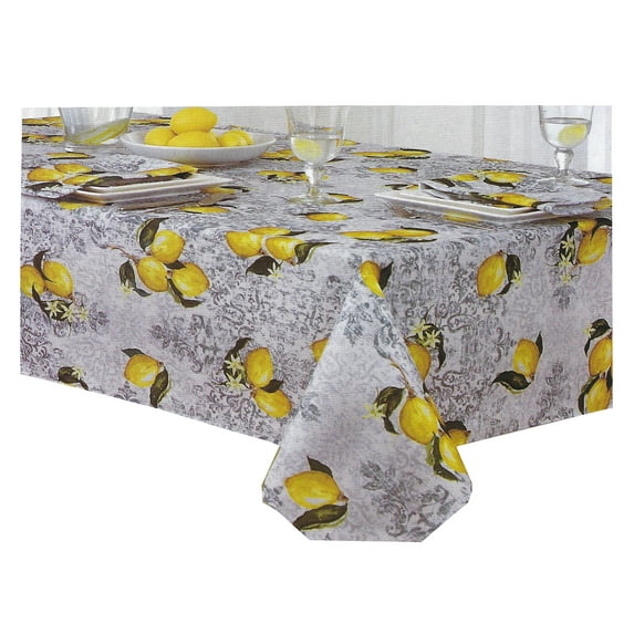 Yellow Lemon Print Tablecloth Textured Fabric Elrene (60 x 84 Rectangle/Oblong)