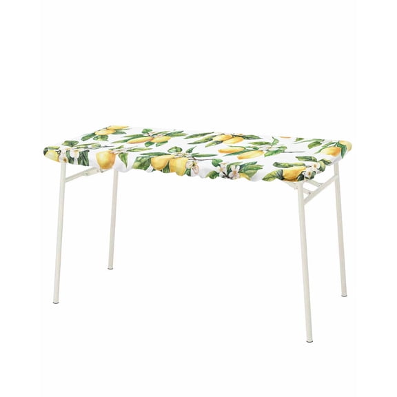 Yellow Lemon Rectangle Tablecloth, Waterproof Elastic Fitted Table Covers for 8 Foot Tables, 32x96inch Decorative Tablecloths for Picnic, Camping, Outdoor, Spring Summer Flower Green Leaf Plant