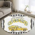 thumbnail image 1 of Yellow Lemon Round Area Rug 3Ft Washable Small Circle Rugs for Kitchen Entryway, Summer Country Truck Floral Botanical Black Plaid Non-Slip Carpet Floor Mats Indoor Outdoor Carpet Runner Home Decor, 1 of 8