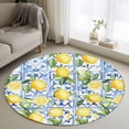 thumbnail image 1 of Yellow Lemon Round Area Rug 4 FT, Non Slip Indoor Outdoor Rug, Botanical Spring Leaves Abstract Blue Tile Washable Soft Circular Carpet Non-Shedding Floor Mat for Coffee Table Nursery Foyer Balcony, 1 of 8
