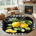 thumbnail image 1 of Yellow Lemon Round Area Rug 5ft, Summer Botanical Black White Checkered Washable Non-Slip Circle Rugs for Bedroom Living Room Kitchen, Soft Low Pile Carpet for Dining Room Playroom Nursery, 1 of 9
