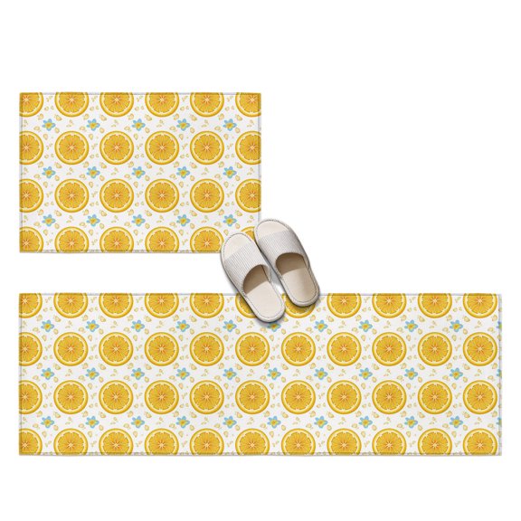 Yellow Lemon Rounds 2 Pieces Non-Slip Kitchen Mat Set, Summer Fruit Rustic Floral Minimalist Soft Door Mat with Rubber Backing, Dirtproof Rugs for Entrance Doorway, 19.7x31.5in+19.7x47.2in