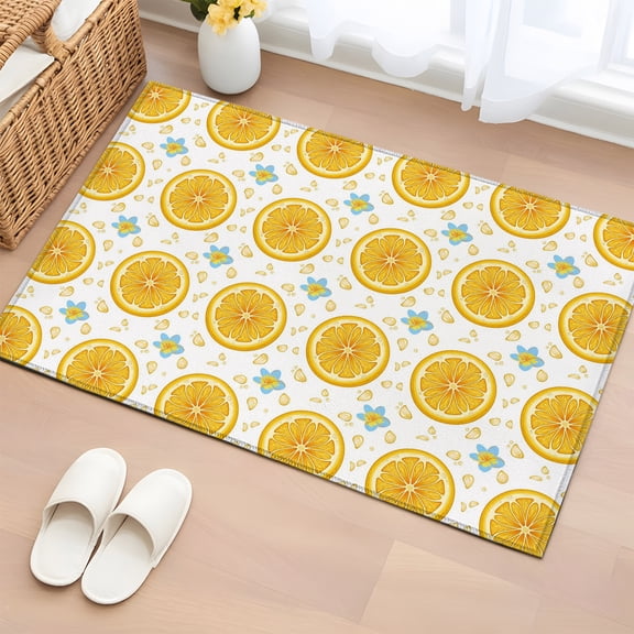 Yellow Lemon Rounds 2'x3' Rug for Entryway Front Door Kitchen Sink Area, Summer Fruit Rustic Floral Minimalist Low Pile Washable Non Slip Rectangle Area Rug