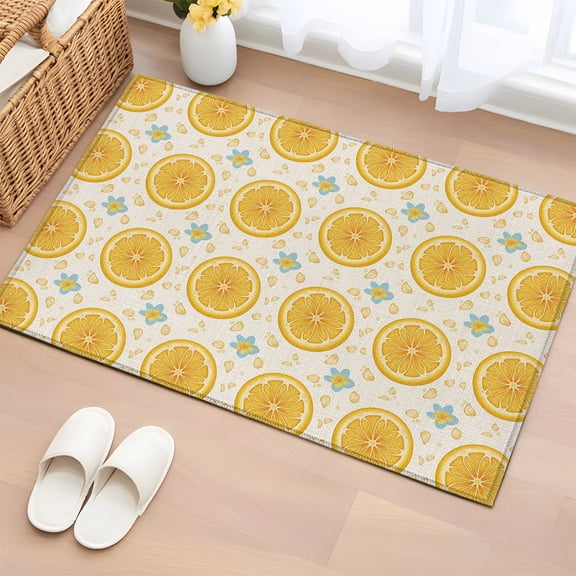 Yellow Lemon Rounds 2'x3' Rug for Entryway Front Door Kitchen Sink Area, Summer Fruit Rustic Floral Vintage Low Pile Washable Non Slip Rectangle Area Rug