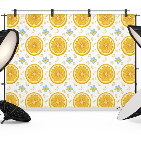 Yellow Lemon Rounds Backdrops for Photography, Summer Fruit Rustic Floral Minimalist Fabric Photo Background Sturdy Studio Props for Photo Studio, Video Recording, Booth & Photoshoot 10x8ft