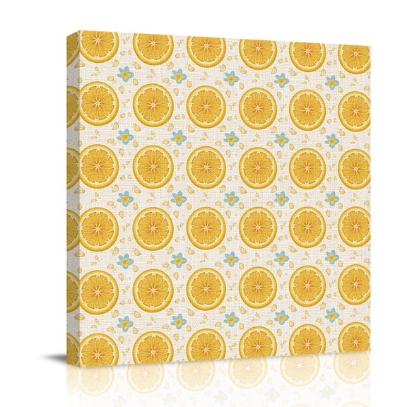 Yellow Lemon Rounds Canvas Wall Art for Living Room, Summer Fruit Rustic Floral Vintage Poster Print Painting for Bedroom Office Home Decoration Wall Pictures Prepare To Hang 8"x8"
