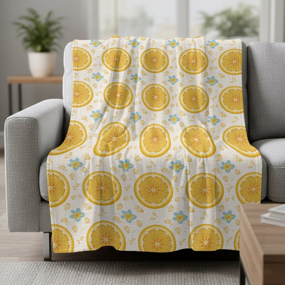 Yellow Lemon Rounds Fleece Throw Blanket Summer Fruit Rustic Floral Vintage Ultra Soft Fuzzy Cozy Flannel Throw Blanket for Couch Sofa Bed Car Travel, Ideal Gifts 30x40 Inches