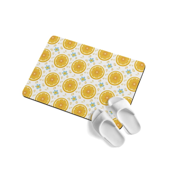 Yellow Lemon Rounds Soft Diatomaceous Earth Mat, Summer Fruit Rustic Floral Minimalist Absorbent Bath Mat Non Slip Rubber Backed Quick Dry Doormat Fit Under Door for Bathroom Kitchen 16"x24"