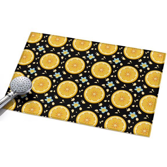 Yellow Lemon Rounds Washable Area Rug 2 x 3 ft Summer Fruit Rustic Floral Black Soft Non Slip Rugs Stain Repellent Indoor Felt Carpet for Living Dining Room Bedroom Home Office