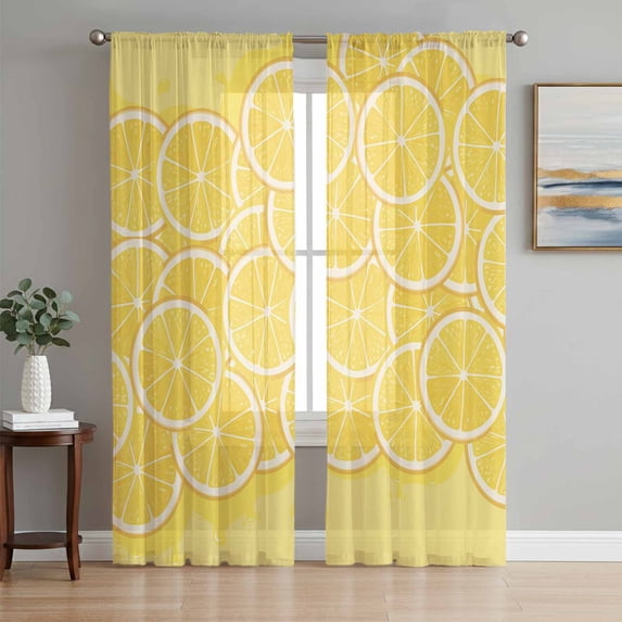 Yellow Lemon Sheer Curtains 84 Inch Length 2 Panels Set Window Treatments, Summer Botanical Watercolor Modern Art Rod Pocket Semi Curtains for Living Room/Bedroom/Kitchen Décor, 104"W x 84"L
