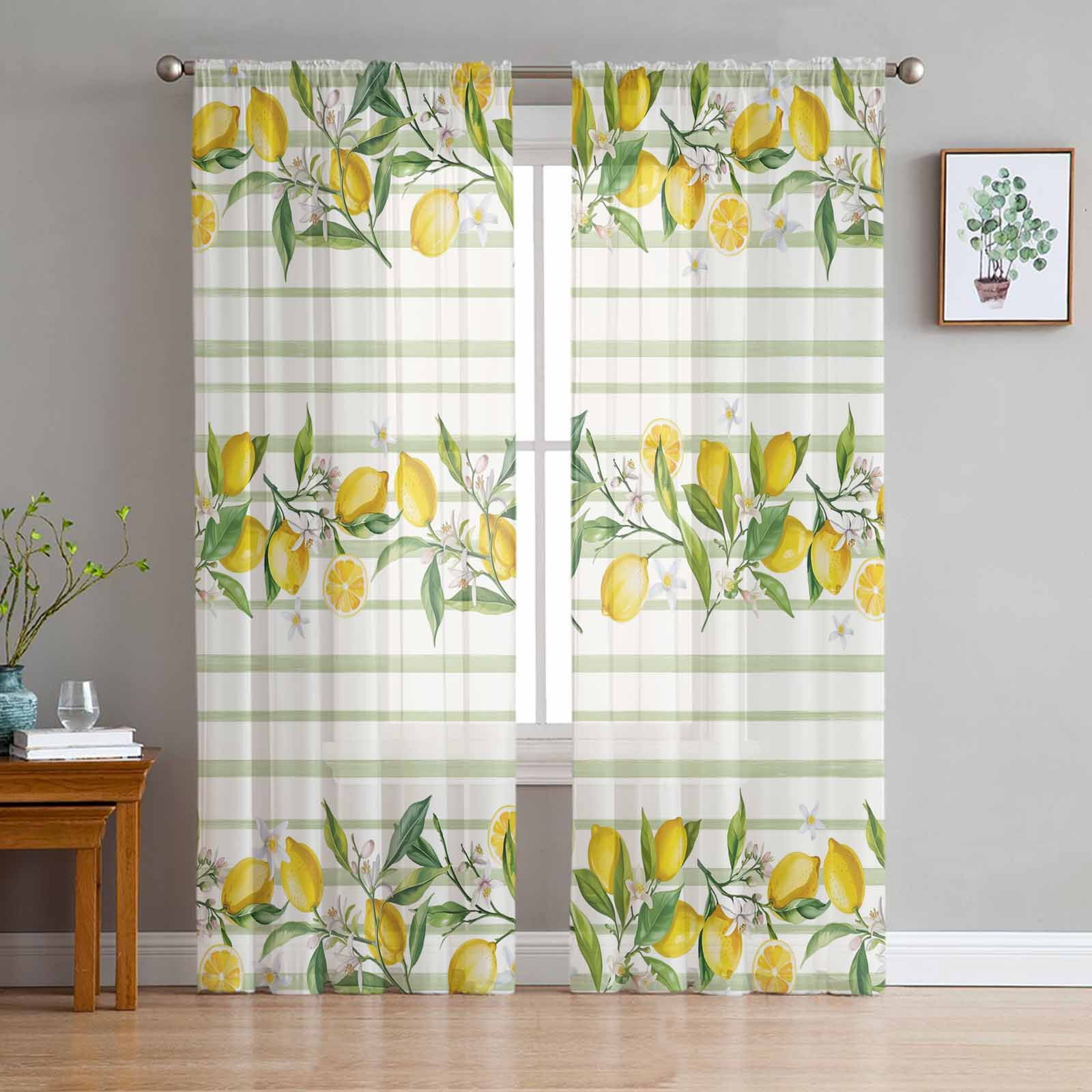 Yellow Lemon Sheer Curtains 84 Inches Long 2 Panels Set, Window Sheer ...