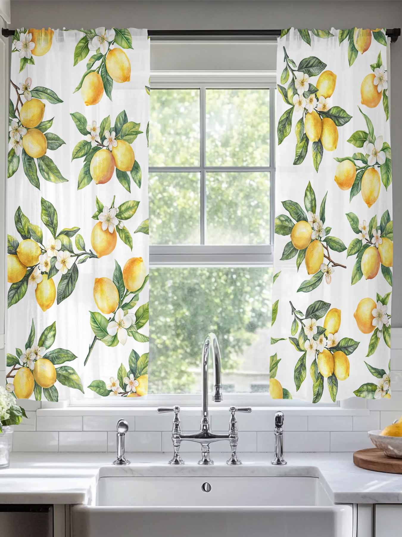 Yellow Lemon Sheer Curtains for Living Room Bedroom Farmhouse Spring ...