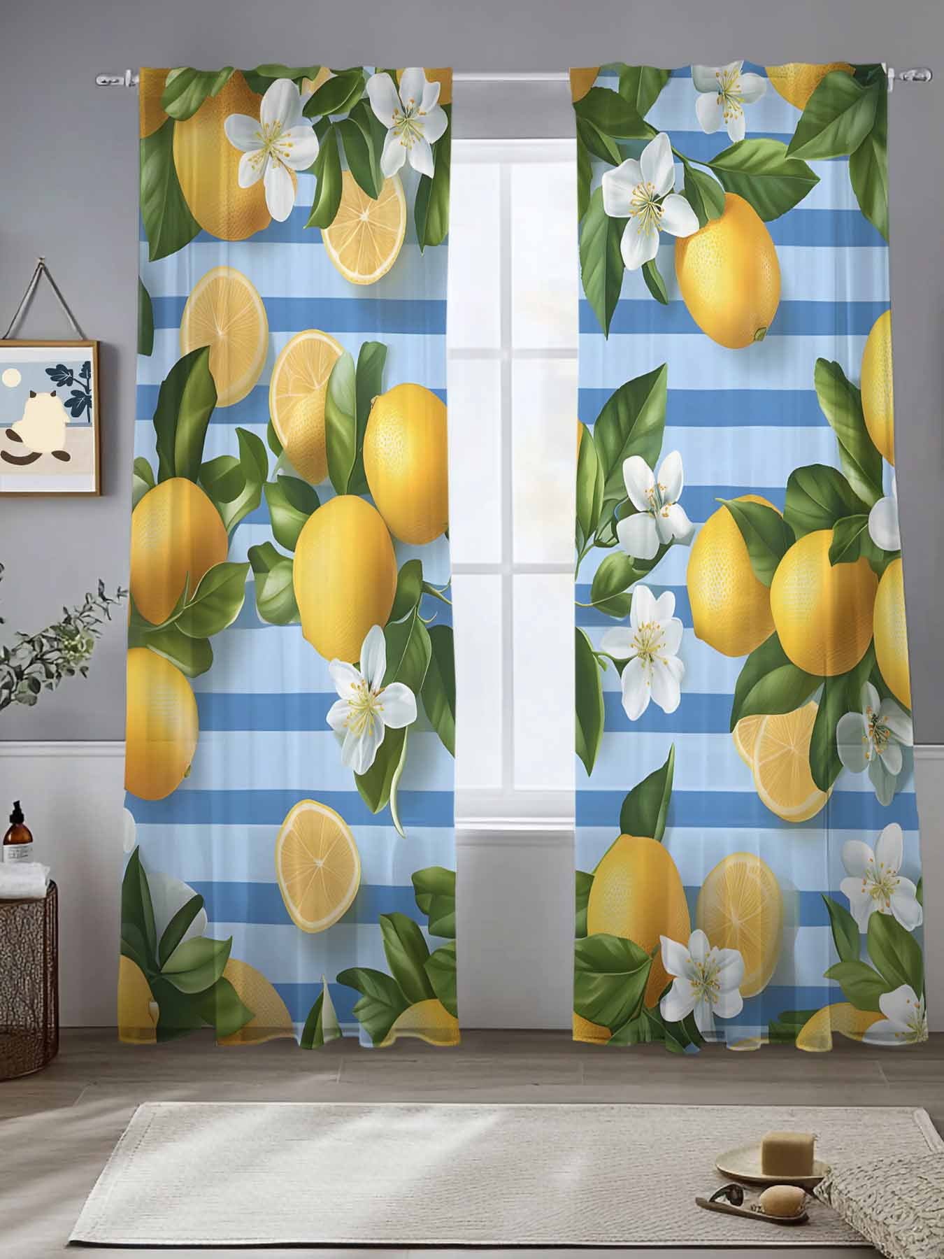 Yellow Lemon Sheer Curtains for Living Room Bedroom Summer Fruit Rustic ...