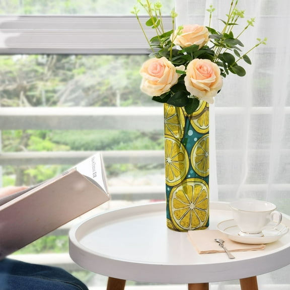 Yellow Lemon Slice Flower Vase Decorative Vases for Flowers Home Decor for Centerpieces Entryway Shelf Living Room