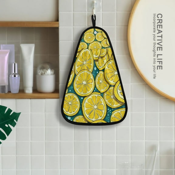 Yellow Lemon Slice Hanging Kitchen Towel Machine Washable Hand Towel Bathroom Absorbent Towel Quick Dry Dishcloth