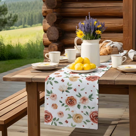 Yellow Lemon Slice Watercolor Table Runner 13x70in Non-Slip Cotton Linen Table Runners, Summer Fruit Dresser Scarves TableRunner for Dinner Kitchen Dining Wedding Party