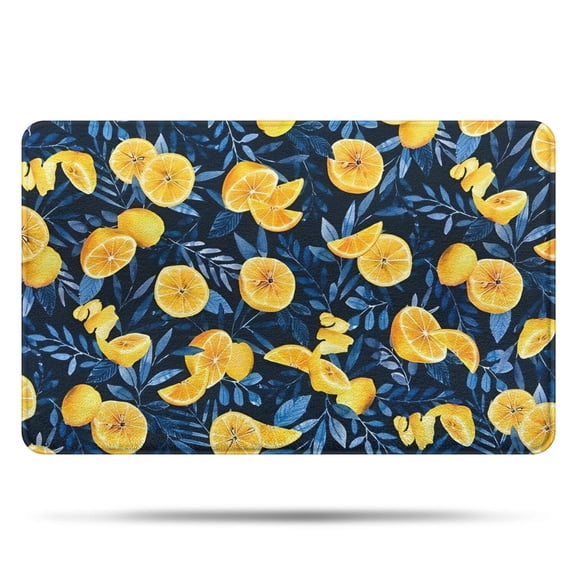 Yellow Lemon Slices DarkBlue Pattern Bathroom Rugs Mat,Non Slip Microfiber Bathroom Rug,Rubber Backing,Soft Bathroom Mats for Bathroom Floor,Tub and Shower,20x32in(50x80cm)
