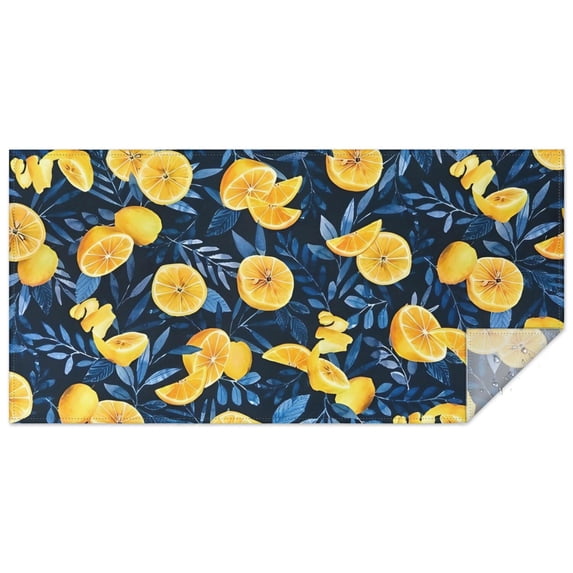 Yellow Lemon Slices DarkBlue Pattern Rectangle Tablecloth 60"x120",Waterproof Polyester Rectangle Table Cloth, Wipeable Spillproof Polyester Tablecloth for Dining, Camping, Indoor and Outdoor