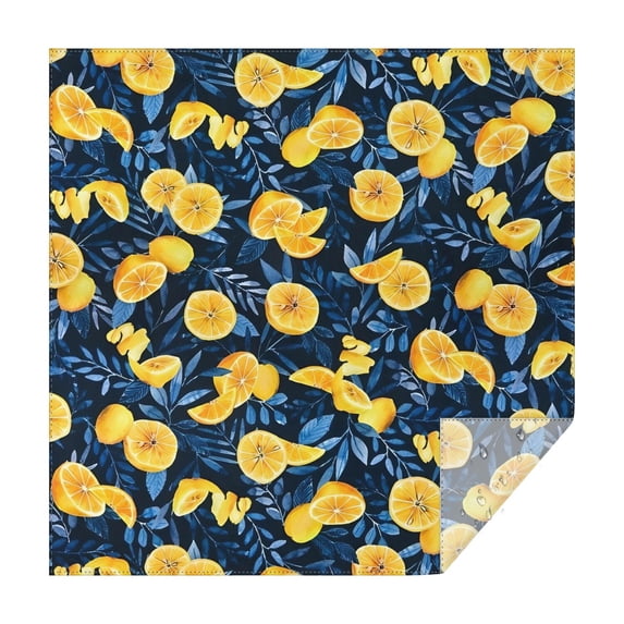 Yellow Lemon Slices DarkBlue Pattern Square Tablecloth,Waterproof Square Table Cover,Wipeable Spillproof Washable Table Cover for Home Kitchen Party Decor 52"x52"(132x132cm)