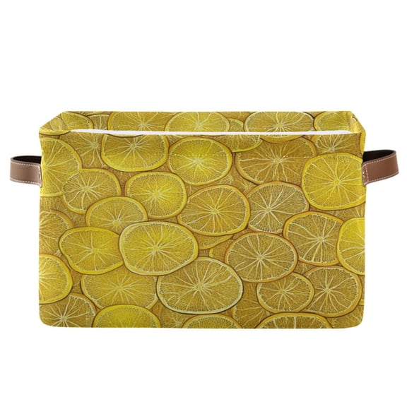 Yellow Lemon Slices Foldable Storage Basket,Canvas Fabric Foldable Storage Bins with Handles Open Home Storage Bins Boxes for Toy Book Shelf Closet Baskets