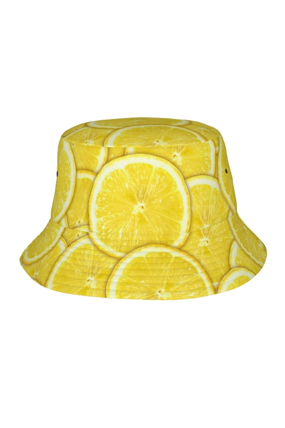 Yellow Lemon Slices Fruit Bucket Hat,Packable Sun Cap,Max Protection For Uva,Perfect For Fishing Gardening Hiking Camping