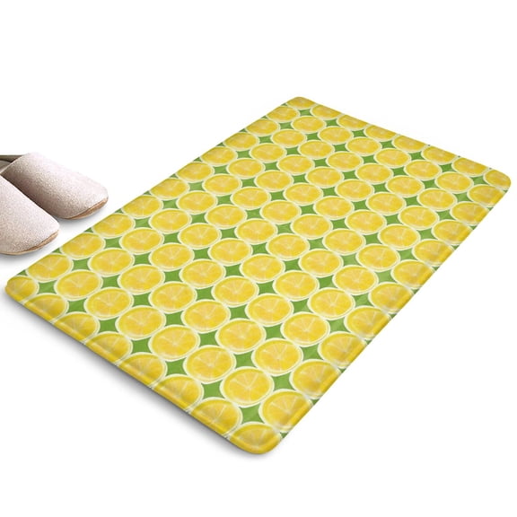 Yellow Lemon Slices Green Flannel Non Slip Door Rugs,Washable Door Mats Indoor,Decorative Door Mats,Dirt-Resistant and Absorbent Doormat for Entrance,Bedroom,Kitchen,Bathroom,23.5"x16"
