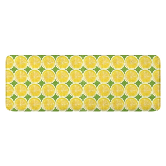 Yellow Lemon Slices Green Pattern Kitchen Rug Mat,Kitchen Runner Rugs Non Skid Washable,Decorative Kitchen Floor Mats for Kitchen,Sink,Laundry,17"x47.2"