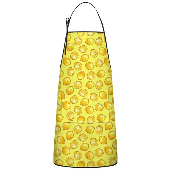 Yellow Lemon Slices Yellow Pattern Apron-Garden Aprons for Women with Pockets-Cotton Linen Waterproof Kitchen Cooking Gardening Aprons Adjustable for Kitchen,Cooking,BBQ and Salon 33x27 Inch