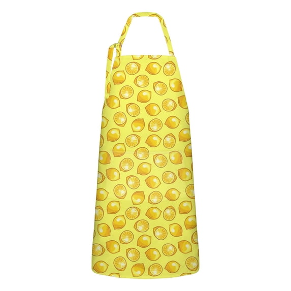 Yellow Lemon Slices Yellow Pattern Apron-Garden Aprons for Women with Pockets-Cotton Linen Waterproof Kitchen Cooking Gardening Aprons Adjustable for Kitchen,Cooking,BBQ and Salon 33x27 Inch