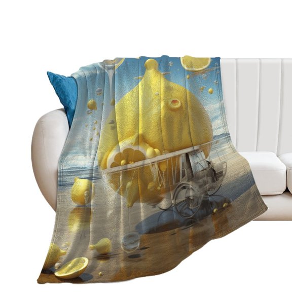 Yellow Lemon Soft Print Blanket Throw Blankets Warm Cozy Lightweight Couch Blanket Stuff Gifts for Women Girls Kids Mom Teens Boys