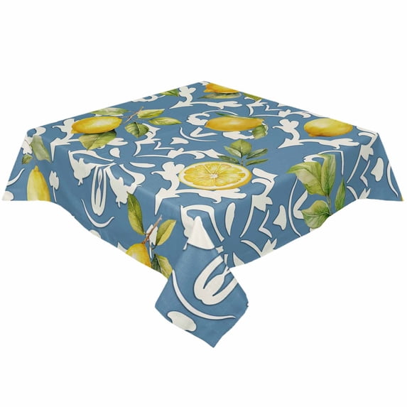 Yellow Lemon Square/Round Tablecloths 54x54,Blue Boho Bohemian Damask Paisley Table Cloth Table Cover Indoor/Outdoor Tabletop Decor for Wedding Holiday Party Dinner Baby Shower