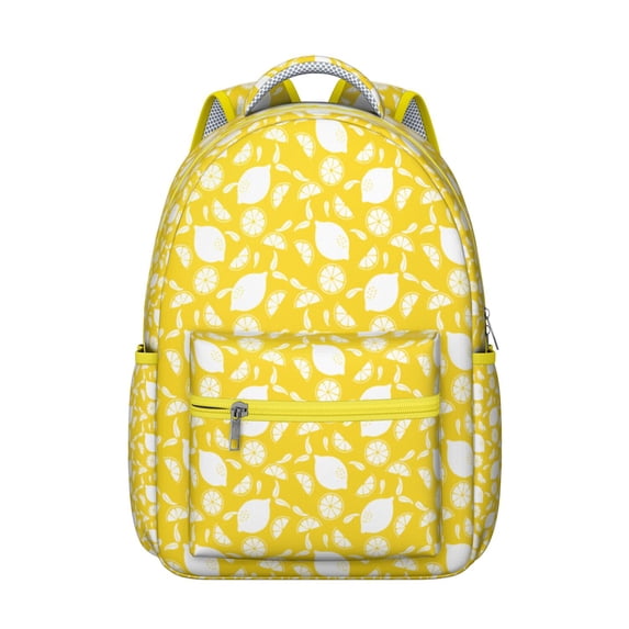 Yellow Lemon Students Backpack Cute Summer Fruit School Bag with Bright Fresh Flowers Design, Durable and Comfortable