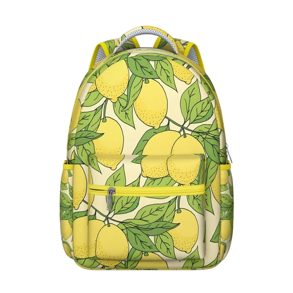 Yellow Lemon Students Backpack Cute Summer Fruit School Bag with Bright Fresh Flowers Design, Durable and Comfortable