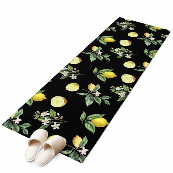 Yellow Lemon Summer Kitchen Runner Rug 2x6 Washable Runners for Hallway Non Slip Farmhouse Tropical Fruit Black Large Area Rug Indoor Floor Carpet for Bathroom Laundry Entryway Bedroom Living Room