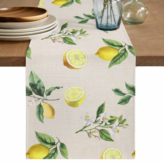 Yellow Lemon Summer Table Runner 70 Inches, Farmhouse Tropical Fruit Rustic Bed Runner Dresser Scarves Tabletop for Indoor Outdoor Parties/Ceremony/Banquet, 13" x 70"