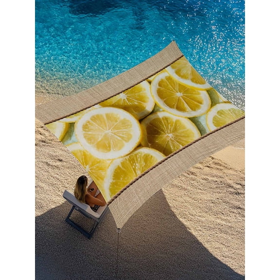 Yellow Lemon Sun Shade Sail 8' x 10', Retro Country Fruit Linen Texture Farmhouse Rectangle Outdoor Sunshade Canopy, Waterproof UV Block Patio Covers for Garden Yard Beach