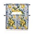 thumbnail image 1 of Yellow Lemon Swag Kitchen Curtains Sets for Windows 24 Inch Length, Middle Century Blue Italian Textured Short Window Curtain Panels Swags Valances and Tiers 3 Piece Set for Cafe/Dining Room, 1 of 5