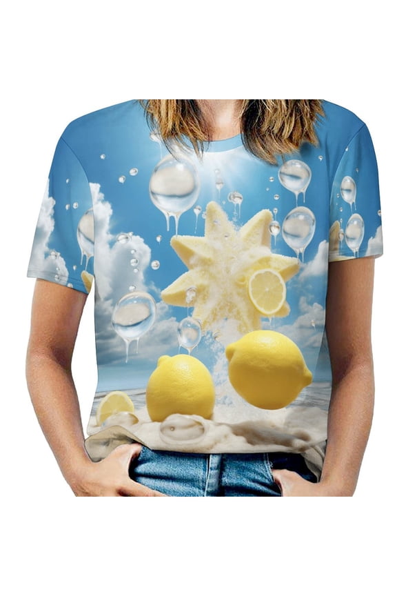 Yellow Lemon T Shirts Basic T-Shirt Short Sleeve Ladies Tee Shirt Summer Graphic Clothing