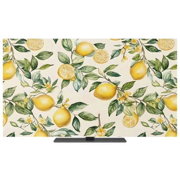 Yellow Lemon TV Dust Cover,Stretchable TV Screen Desktop Computer Protector Cover,Spring Floral Flower Fruit Farmhouse Modern Television Dustproof Slipcover for 19–24 Inch Flat or Curved TVs
