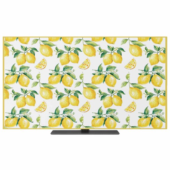 Yellow Lemon TV Dust Cover,Stretchable TV Screen Desktop Computer Protector Cover,Summer Watercolor Oil Painting Fruits Television Dustproof Slipcover for 19–24 Inch Flat or Curved TVs