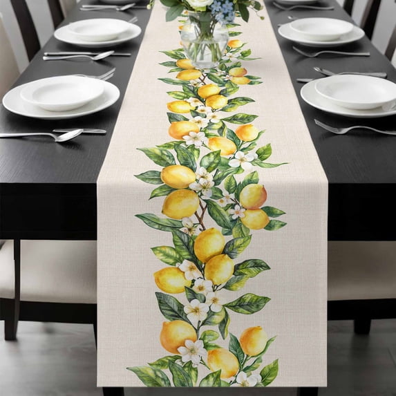 Yellow Lemon Table Runner 72 Inches Long, Spring Botanical Leaves Fruit Farmhouse Kitchen Coffee Dining Table Decoration for Home Party Birthday Wedding Home Decor 13x72 Inches