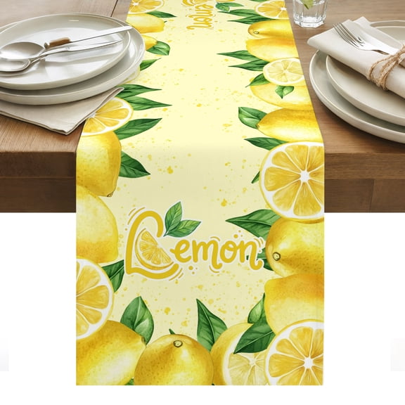Yellow Lemon Table Runner Summer Botanical Lemons Cute Yellow Tablerunners 13 x 48 Inch, Table Decorations Tabletop Scarf for Summer Gathering Holiday Farmhouse Kitchen Dining Decor