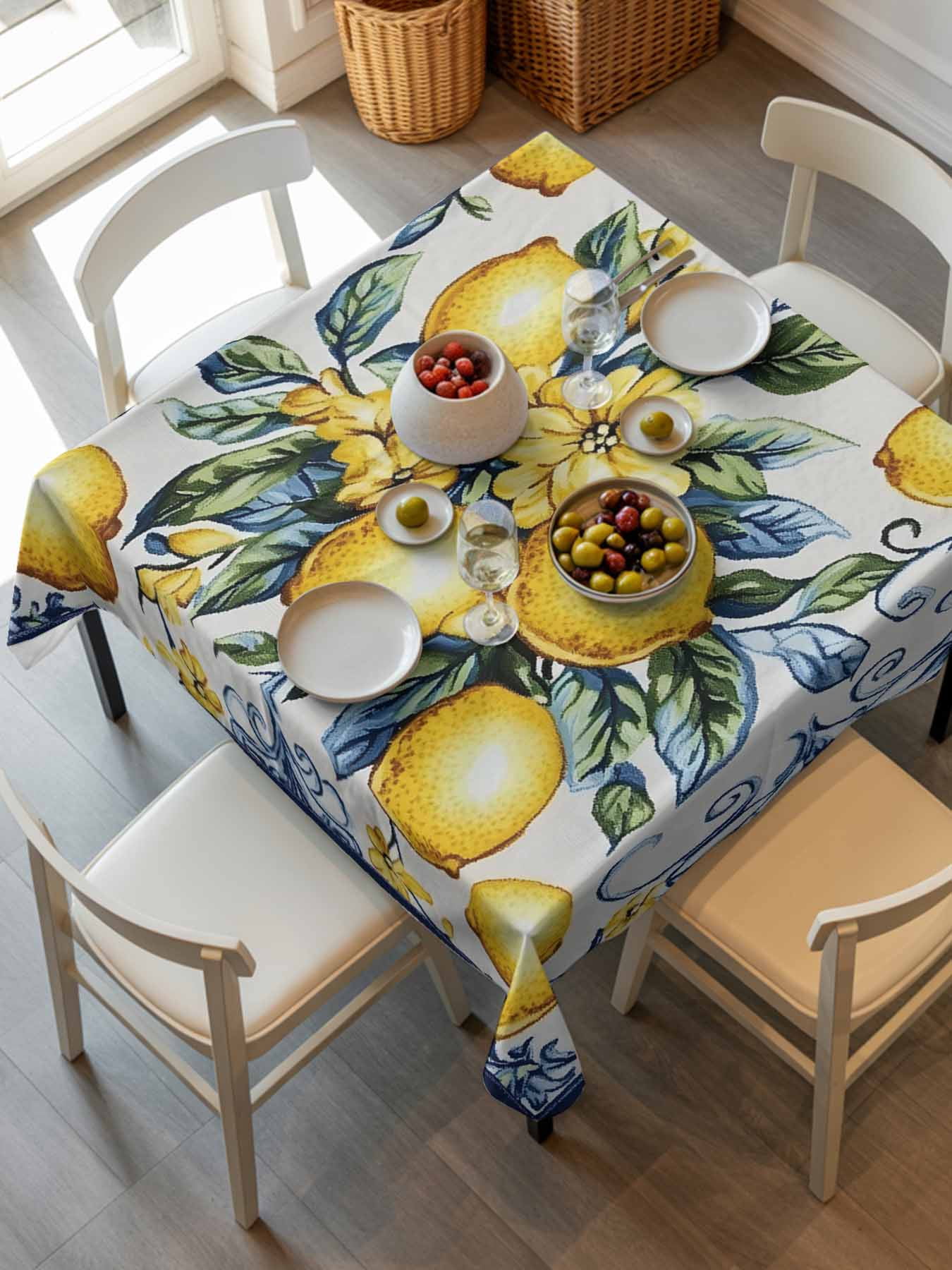 Yellow Lemon Tablecloth Square Table Cloth 60x60 ,Waterproof Outdoor ...