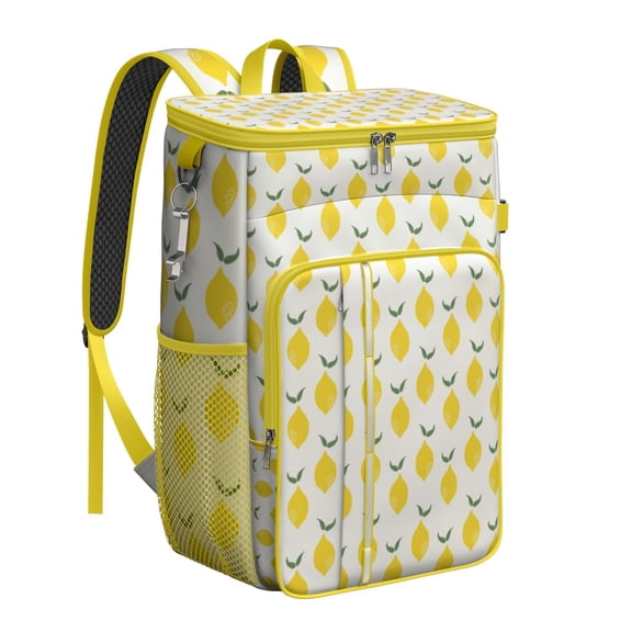 Yellow Lemon Themed Cooler Backpack - 20L Insulated Leakproof Lunch Bag, Multiple Pockets for Organization - Great for Workers & College Students