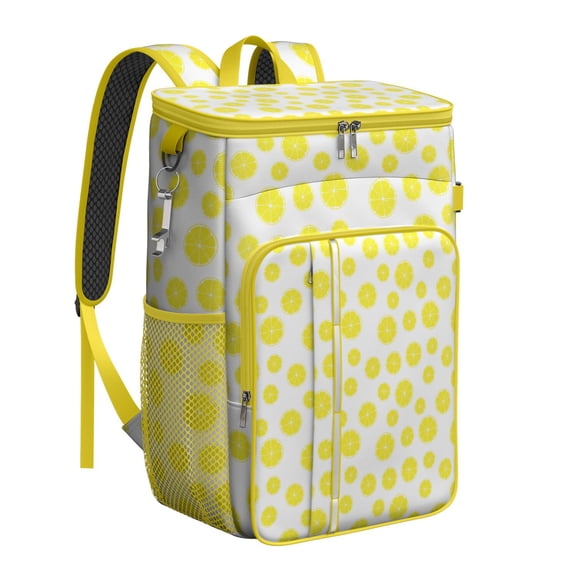 Yellow Lemon Themed Cooler Backpack - 20L Insulated Leakproof Lunch Bag, Multiple Pockets for Organization - Great for Workers & College Students